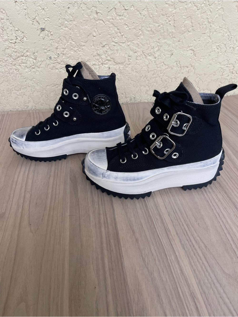 Converse Black Platform High-Top Sneakers with Silver Buckles